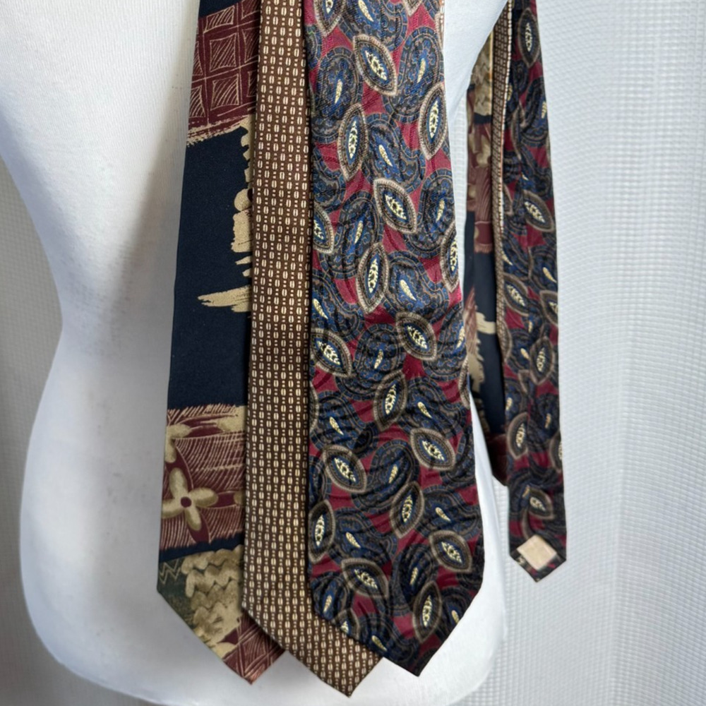 Lot of 3 Vintage Designer Ties 100% Silk Lolly Benon Bigsby Retro Colorful Y2K